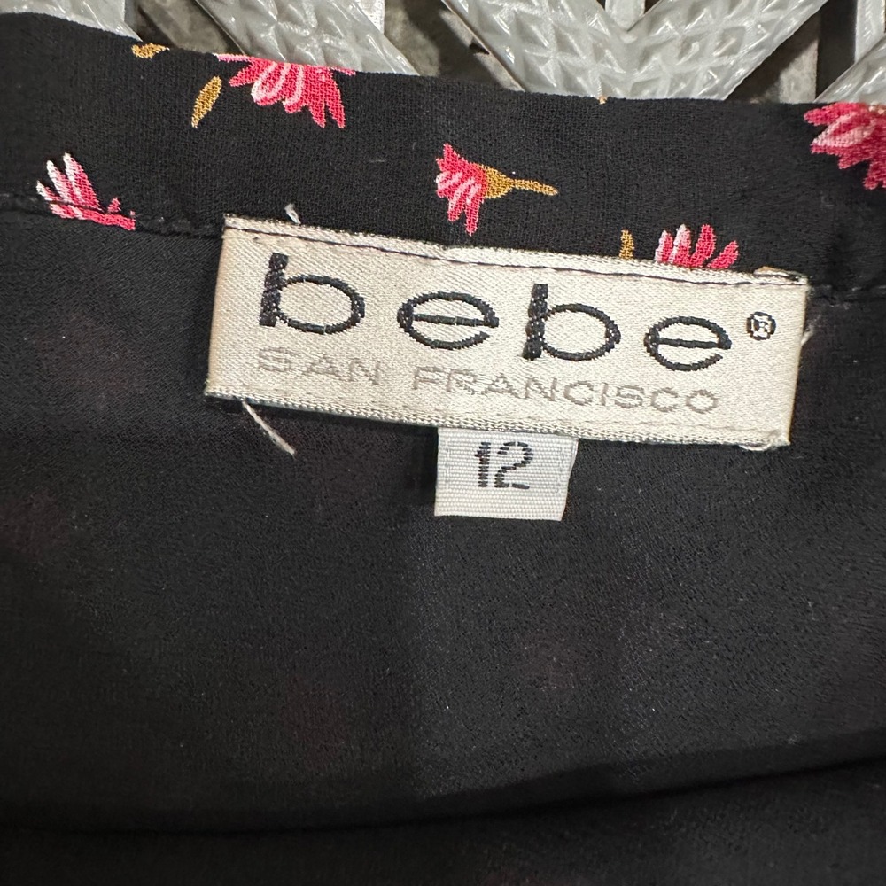 Bebe San Francisco Black Pink Floral Mini Skirt A-Line Side Button Size 12 - Picture 3 of 5